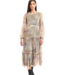 Rochie din tulle bej imprimat RVL