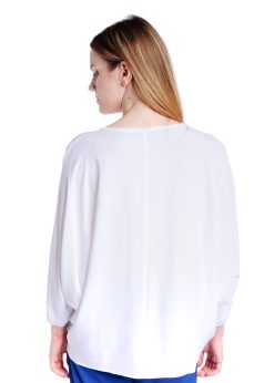 Bluza alba oversize cu buzunar din paiete RVL